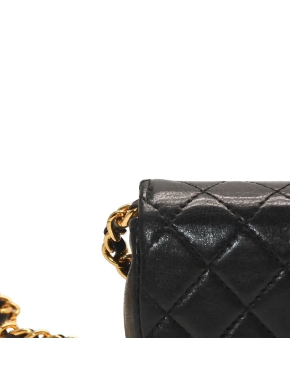 Chanel Micro Quilted Chain Shoulder Bag CC Logo Lambskin Black Gold